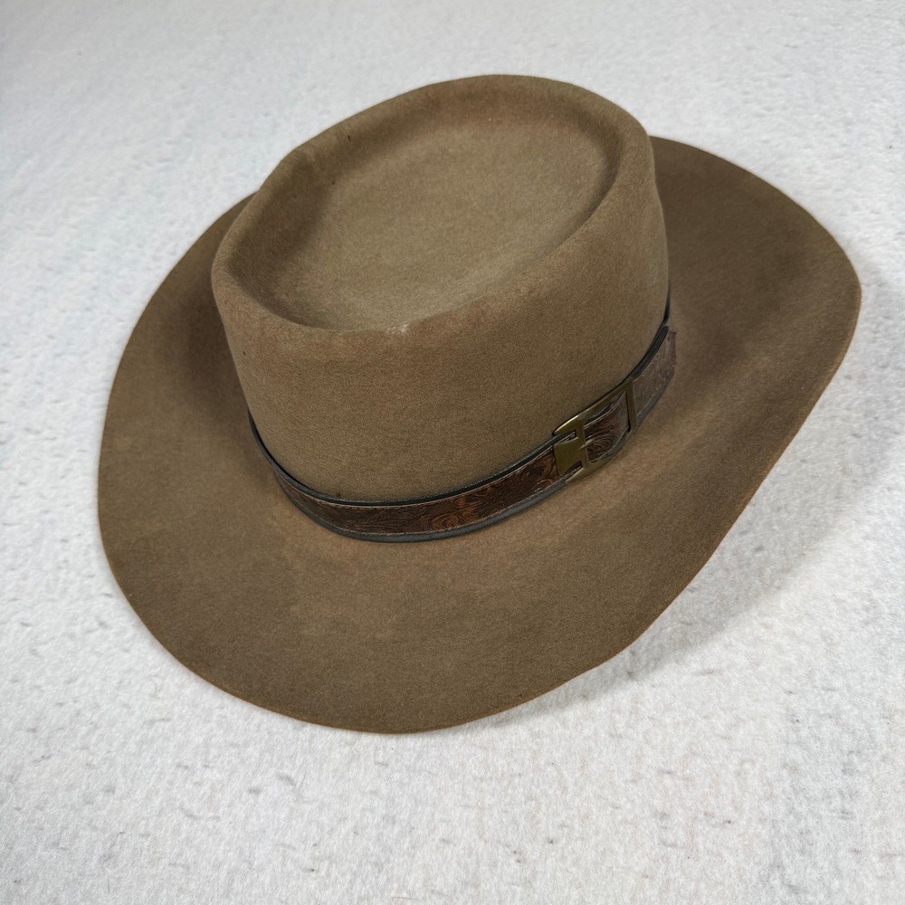 Vintage Stetson 3X Beaver Felt Western Hat Brown Telescope Crown Wide Brim